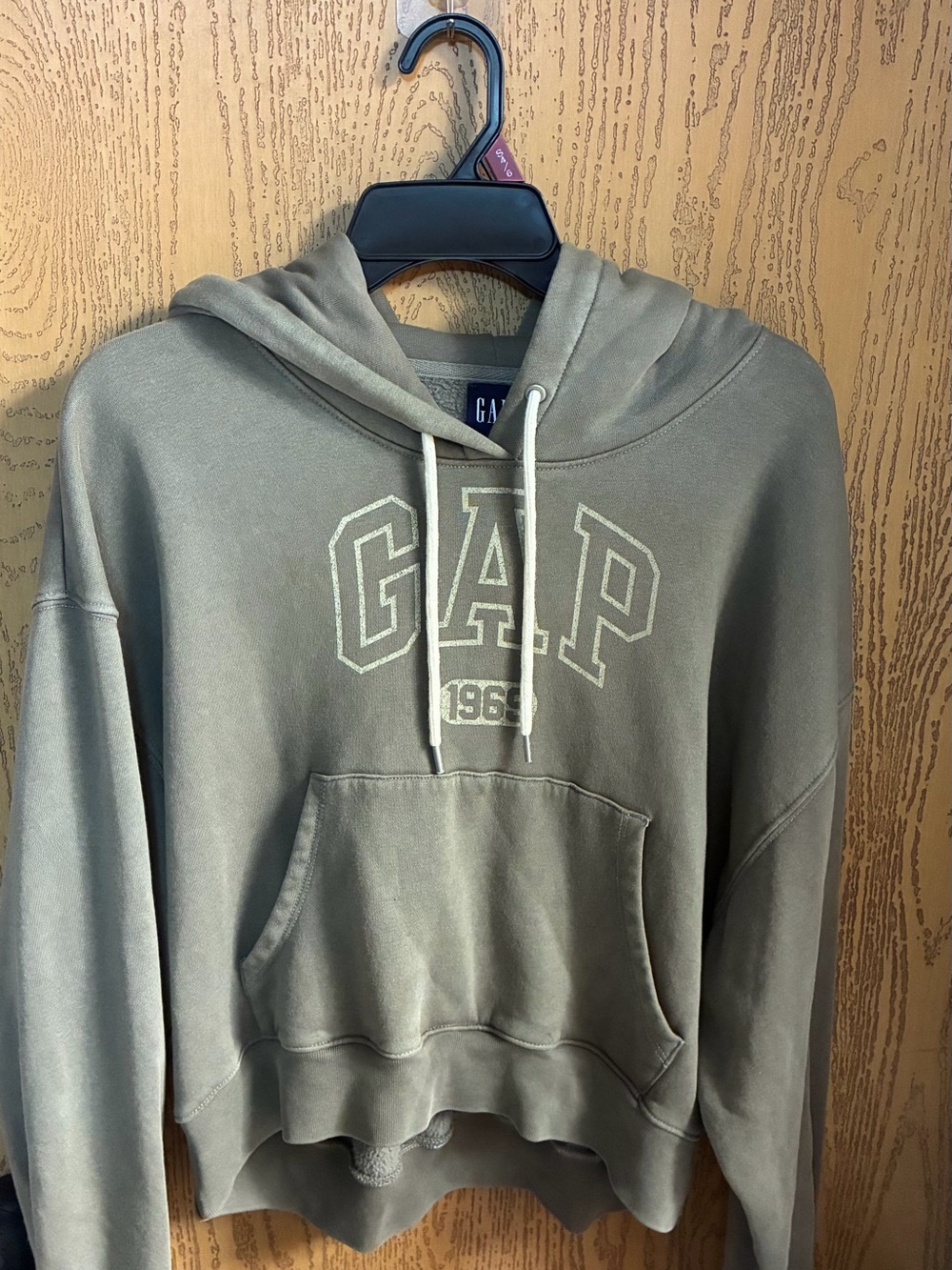 GAP Cropped Olive Green Crewneck Logo Hoodie